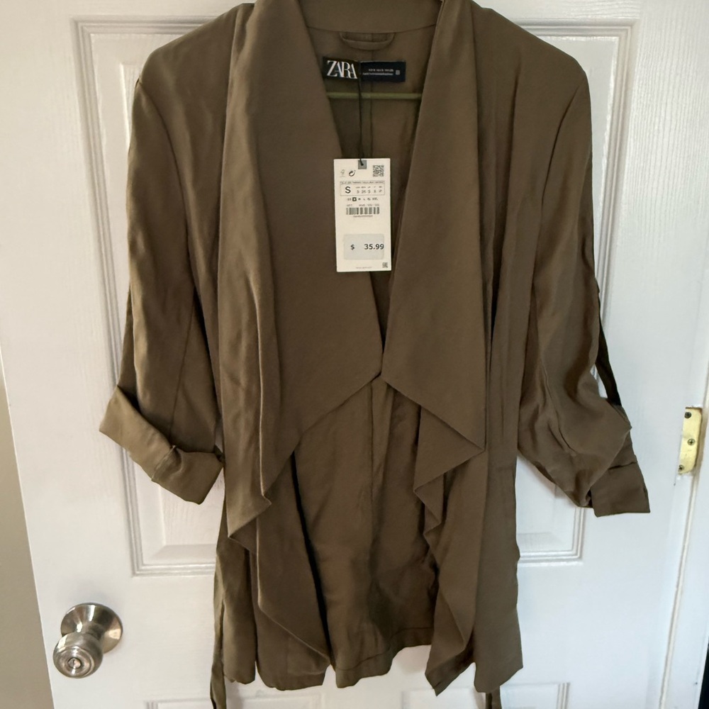Brand New w/tags |Zara Khaki Draped Open Jacket | Size Small